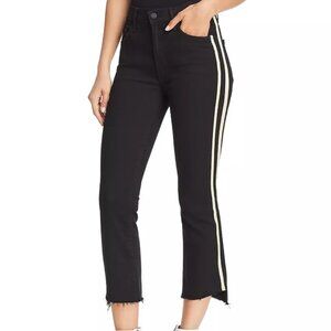 MOTHER Denim Insider Striped Crop Step-Hem Fray Jeans in Guilty Racer
